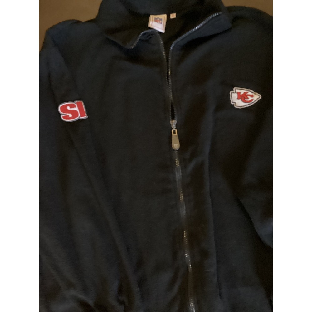 NFL Kansas City Chiefs Full Zip Fleece Jacket Mens XL Black SI Patch Arrowhead